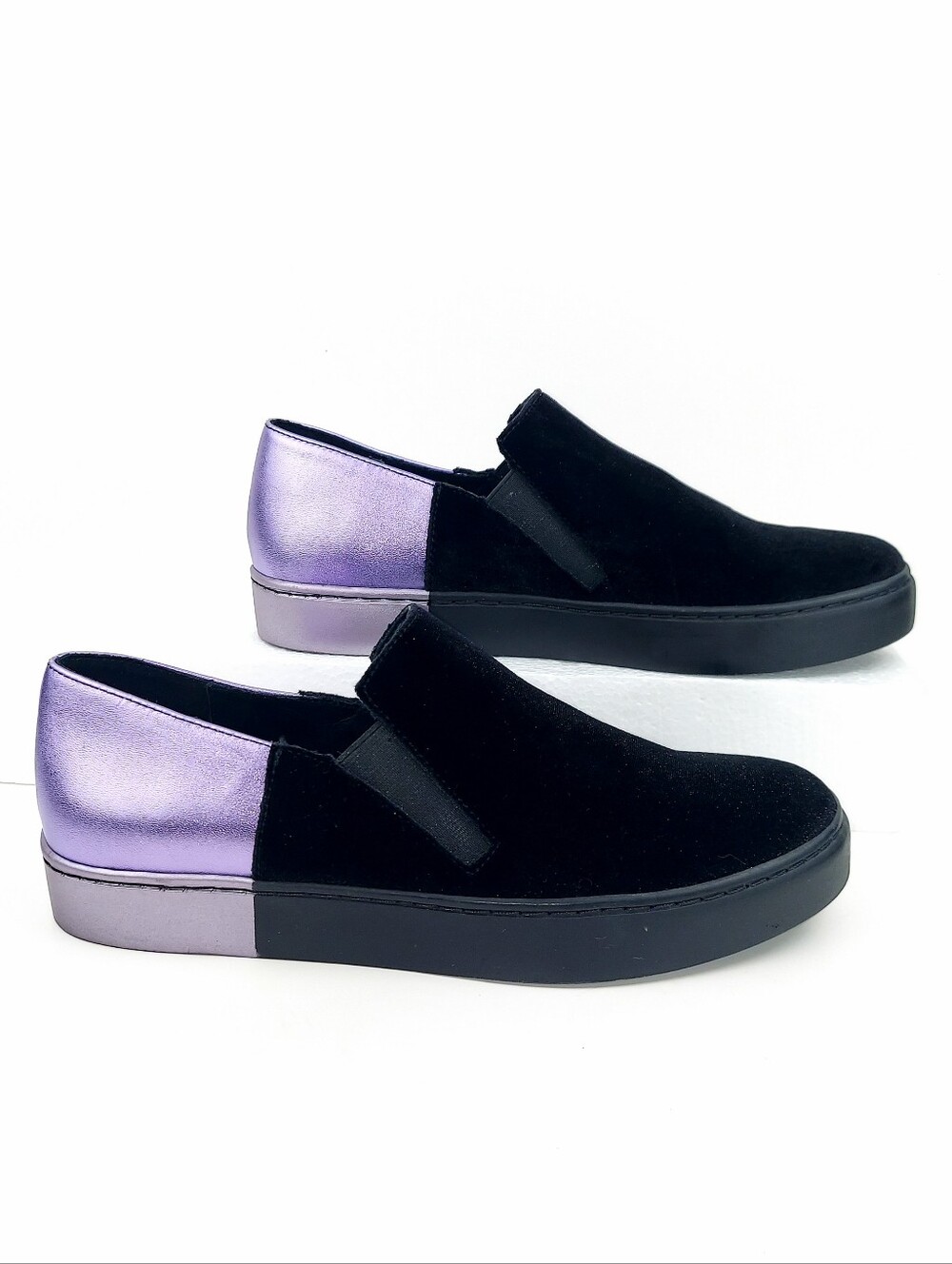 Free People Varsity Black Velvet Purple Metallic Skater Shoes 39